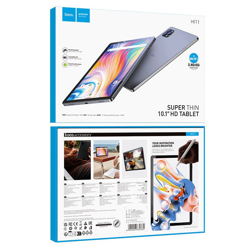Tableta, Hoco HI11, 10.1", 64GB, Wi-Fi, gri, 4GB RAM, 5000mAh, 236x154x7.9mm