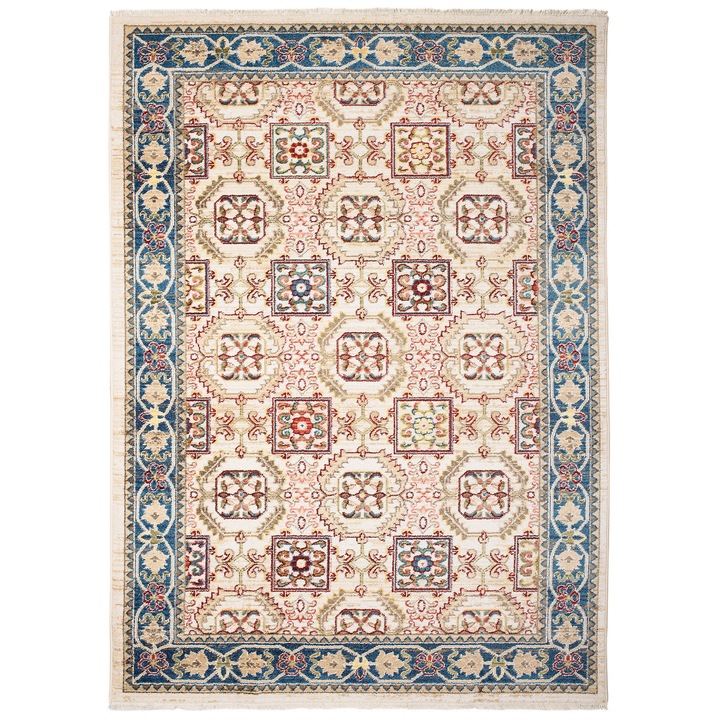 Covor, Tapiso, Rivioli, 300 x 400 cm, Crem/Albastru, OEKO-TEX, Inaltime Fir 9 mm, Pentru Living, Dormitor, Rezistent La UV, Rezistent La Pete, Lavabil, Usor de curatat, Rezistent La Intemperii, Impermeabil, Moale La Atingere