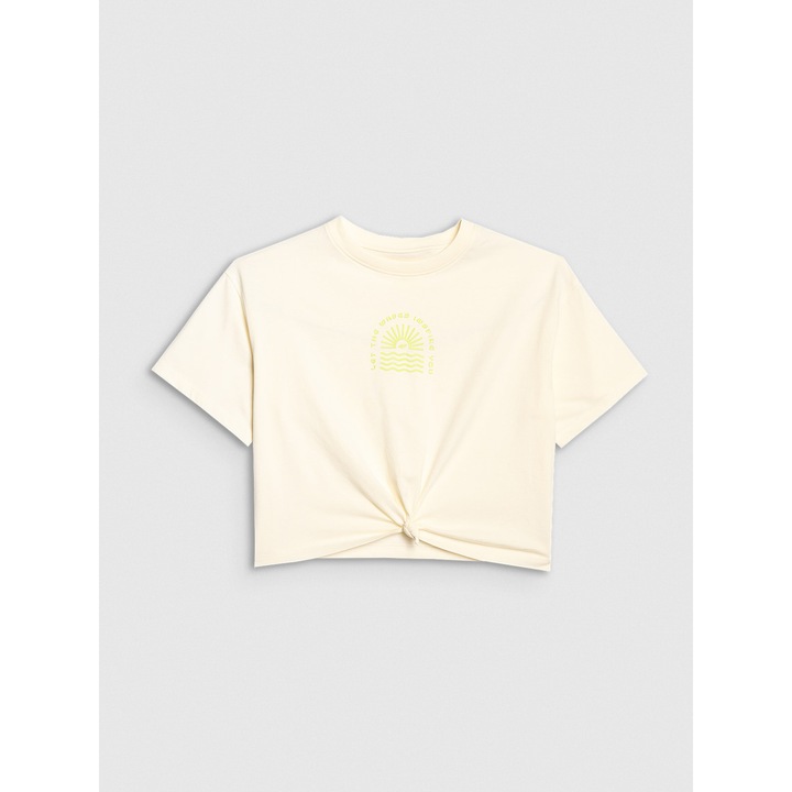 Női pamutpóló ekrü, laza szabású, elől megkötős, 4F Junior márka, 158-as méret, SS25 SPORTSTYLE