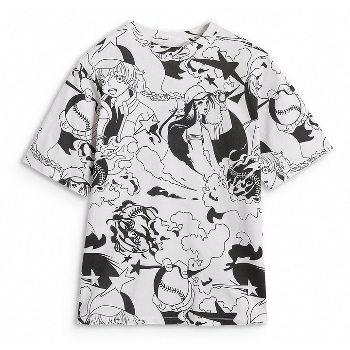 Tricou Oversize Fete 4F Multicolor Bumbac - 48934, Alb/Negru