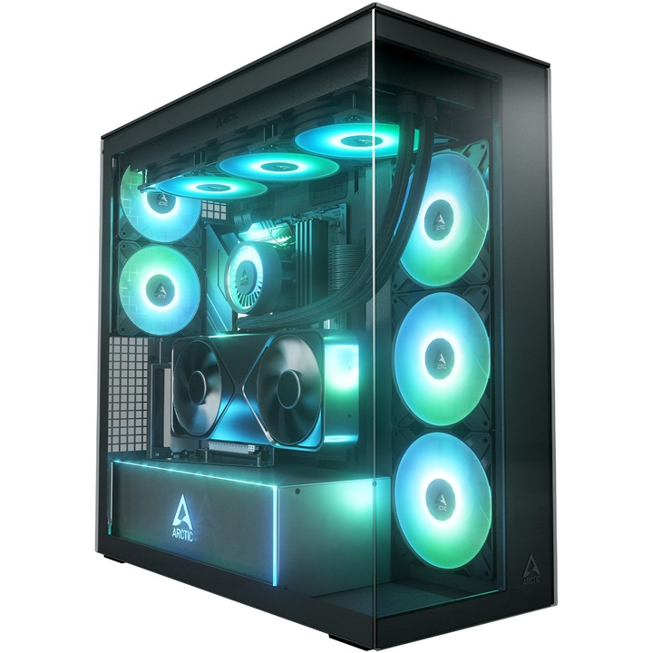 Компютърна кутия ARCTIC Xtender VG Mirror, MiddleTower, E-ATX, Включен PCIe riser, Черен