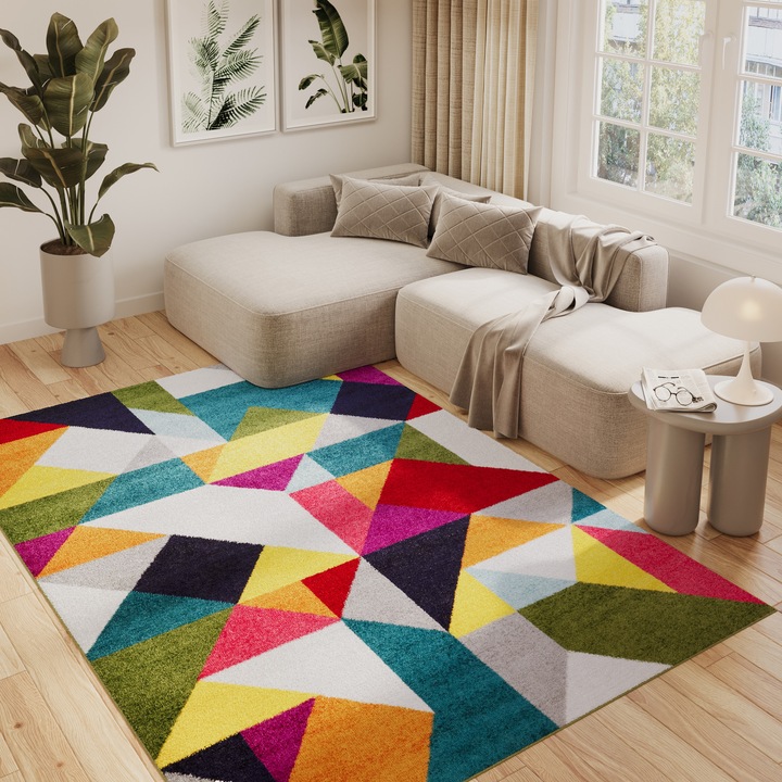 Covor, Tapiso, Salsa, 160 x 220 cm, Turcoaz Inchis/Verde, OEKO-TEX, Inaltime Fir 9 mm, Pentru Living, Dormitor, Rezistent La UV, Rezistent La Pete, Lavabil, Usor de curatat, Rezistent La Intemperii, Impermeabil, Moale La Atingere