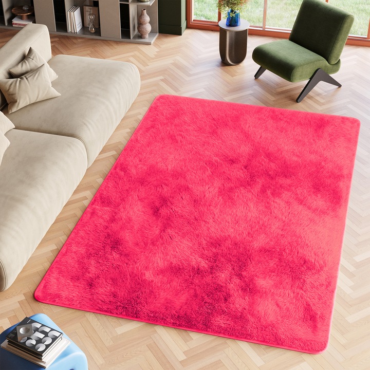 Covor, Tapiso, Silk, 80 x 150 cm, Roz, Inaltime Fir 35 mm, OEKO-TEX, Pentru Living, Dormitor, Rezistent La UV, Rezistent La Pete, Lavabil, Usor de curatat, Rezistent La Intemperii, Impermeabil, Moale La Atingere