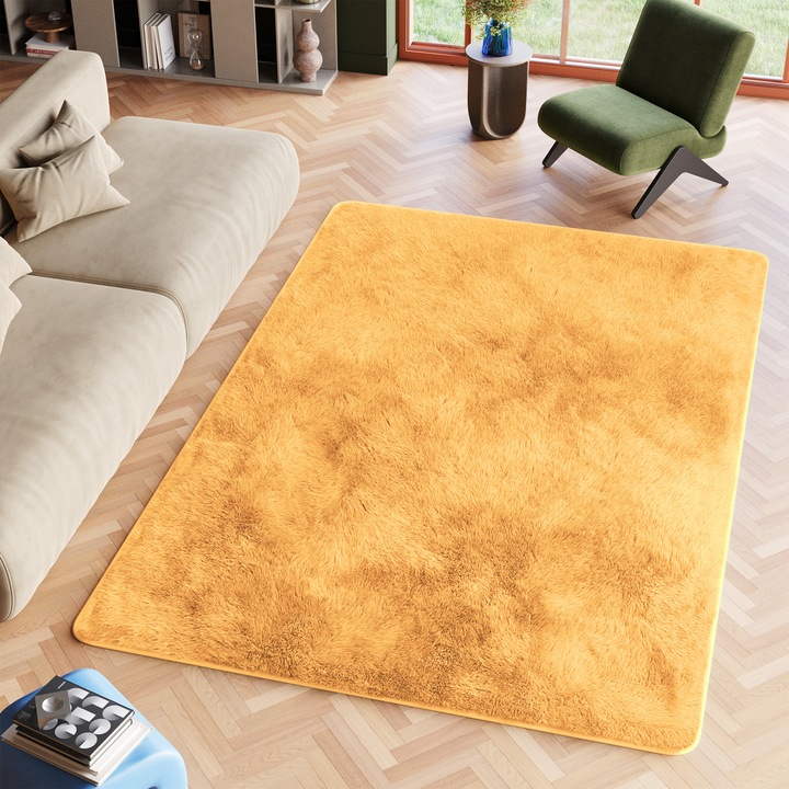 Covor, Tapiso, Silk, 200 x 300 cm, Mustar, Inaltime Fir 35 mm, OEKO-TEX, Pentru Living, Dormitor, Rezistent La UV, Rezistent La Pete, Lavabil, Usor de curatat, Rezistent La Intemperii, Impermeabil, Moale La Atingere
