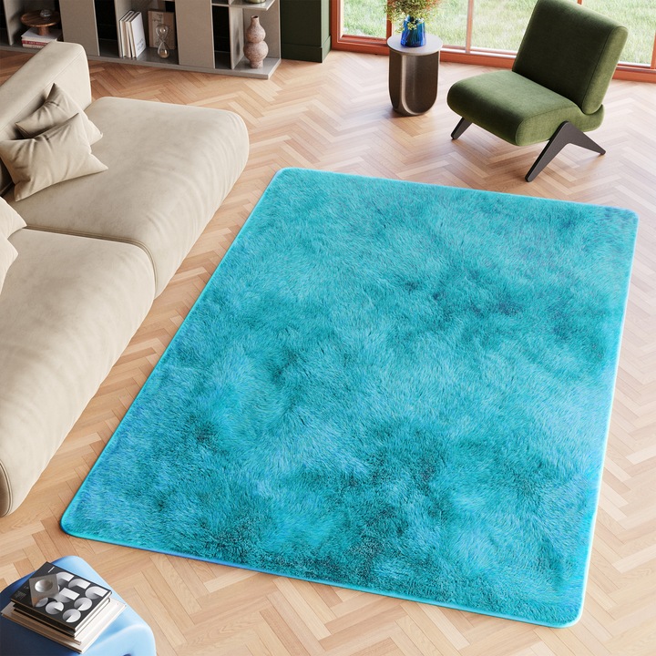Covor, Tapiso, Silk, 80 x 150 cm, Turcoaz, Inaltime Fir 35 mm, OEKO-TEX, Pentru Living, Dormitor, Rezistent La UV, Rezistent La Pete, Lavabil, Usor de curatat, Rezistent La Intemperii, Impermeabil, Moale La Atingere