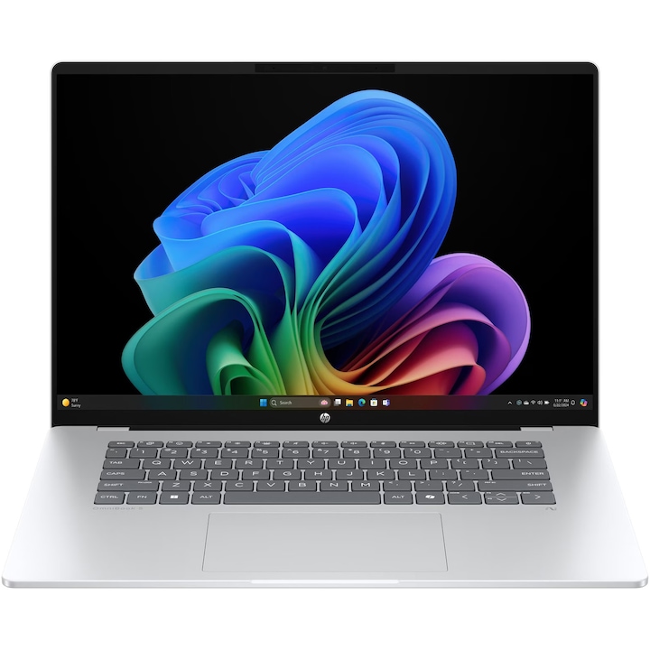 Laptop HP OmniBook 5 NG AI 16-bf0001nn cu procesor Qualcomm® Snapdragon X X1-26-100 pana la 2.97GHz, 16.0", 2K, 16GB DDR5 RAM, 1TB SSD, Qualcomm® Adreno™, Windows 11 Home, Glacier Silver