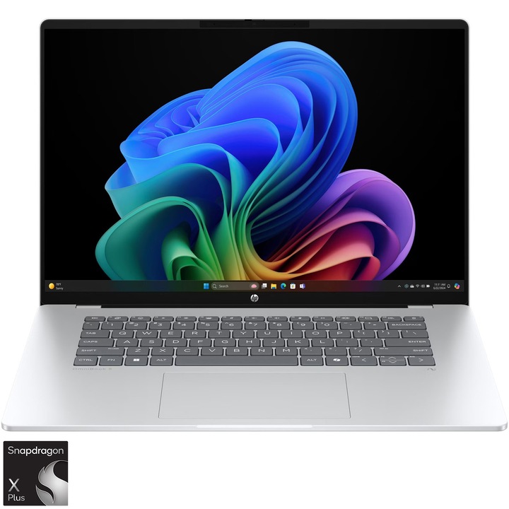 Laptop HP OmniBook 5 NG AI 16-bf0000nn cu procesor Qualcomm® Snapdragon X Plus - X1P-42-100 pana la 3.4GHz, 16.0", WUXGA, 32GB RAM, 1TB SSD, Qualcomm® Adreno™, Windows 11 Home, Glacier Silver