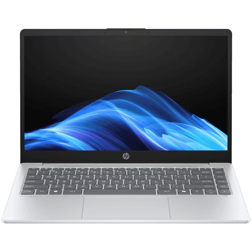 Laptop HP OmniBook 3 NG AI Hokie 25C1 cu prcesor AMD Ryzen™ AI 330 pana la 4.5 Ghz,14" FullHD, 24 GB DDR 5, 512 GB SSD, AMD Radeon 820M Graphics, Windows 11 Glacier Silver