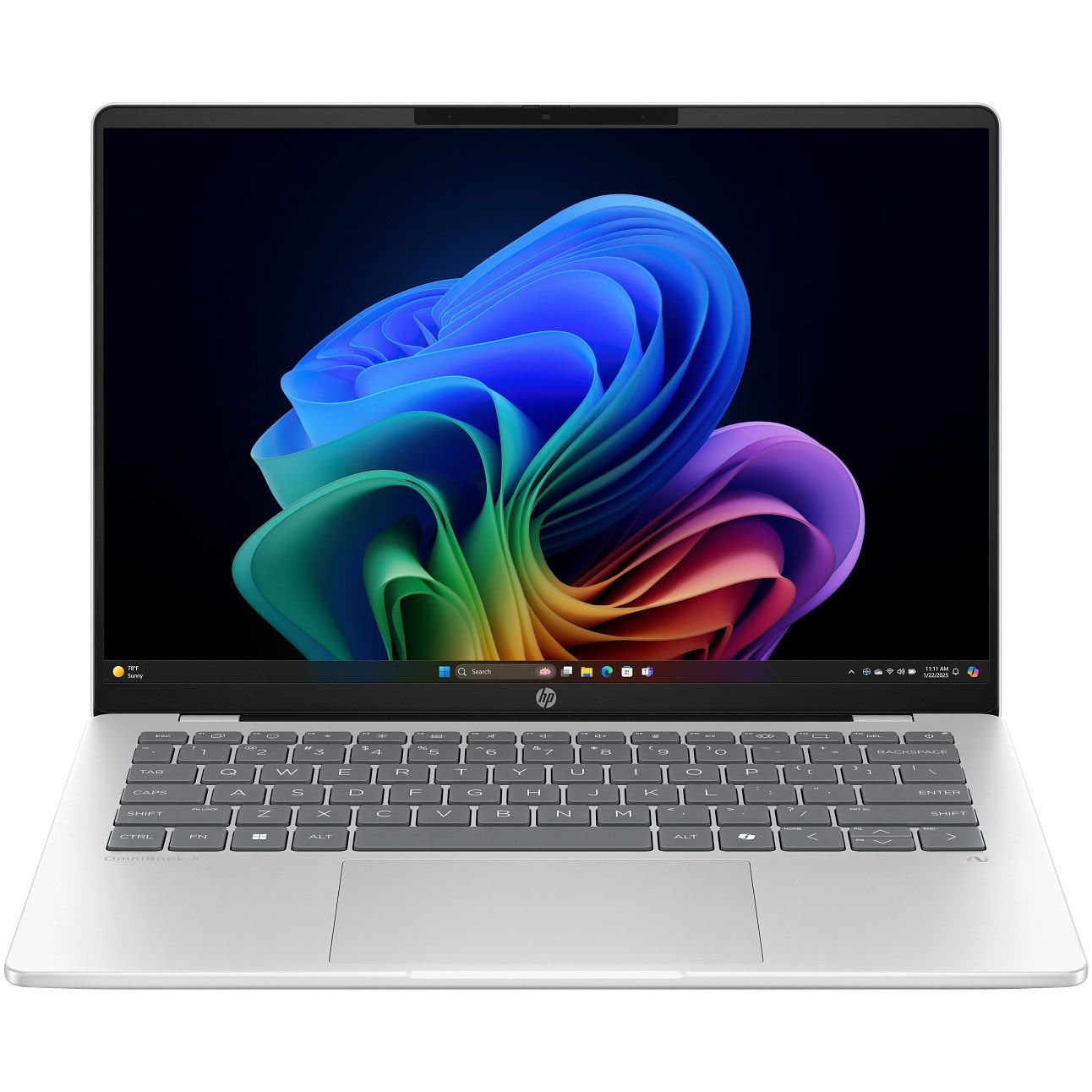Laptop HP OmniBook 5 NG AI Quadro 25C2, cu procesor Snapdragon X X1-26-100 pana la 2.97 Ghz, 14" WUXGA OLED, 32 GB DDR5, 1TB SSD, Qualcomm® Adreno™ GPU, Windows 11 Home, Glacier Silver