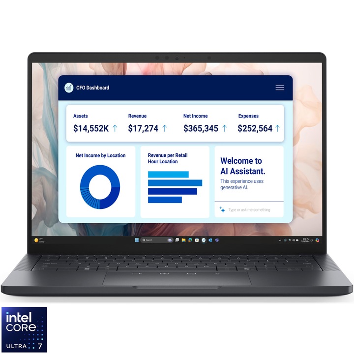 Лаптоп Dell Pro 13 PA13250, Intel® Core™ Ultra 7 268V до 5.0 Ghz, 13.3" WQXGA, 32GB LPDDR5 RAM, 1TB SSD, Intel Arc graphics, Windows 11 Pro, Magnetite