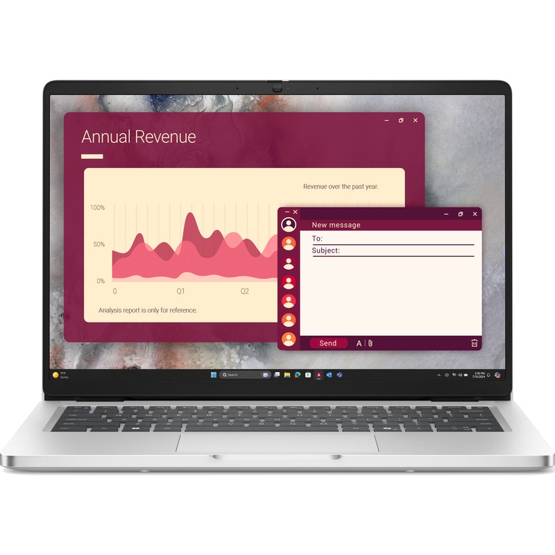 Laptop Dell Pro 14 PC14250, 14 inch 1920 x 1200, Intel 265U 12 C / 14 T, 2.1 GHz - 5.3 GHz, 12 MB cache, 15 W, 16 GB DDR5, 512 GB SSD, Intel Graphics, Windows 11 Pro