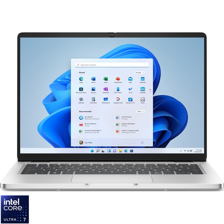 Laptop DELL PC14250 cu procesor Intel®Core™ Ultra 7 255U pana la 5.2 GHz, 14" Full HD 16GB DDR5 RAM, 512GB SSD, Intel Graphics, Windows 11Pro, Platinum Silver