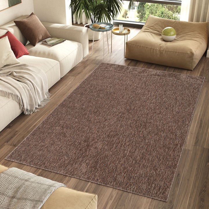 Covor, Tapiso, Nizza Kanuni, 120 x 170 cm, Maro, Inaltime Fir 6 mm, OEKO-TEX, Pentru Living, Dormitor, Rezistent La UV, Rezistent La Pete, Lavabil, Usor de curatat, Rezistent La Intemperii, Impermeabil, Moale La Atingere