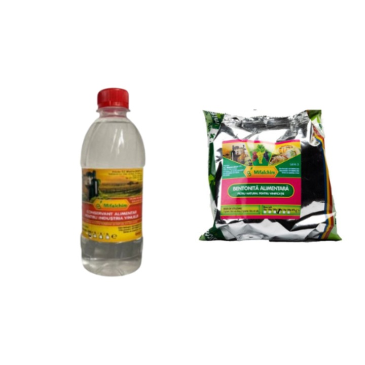 Pachet limpezire si conservare vin, Conservant vin, 100 ml + Bentonita alimentara, 100 g