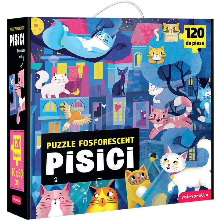 Puzzle fosforescent Mimorello - Pisici, 120 piese, cu carte de colorat