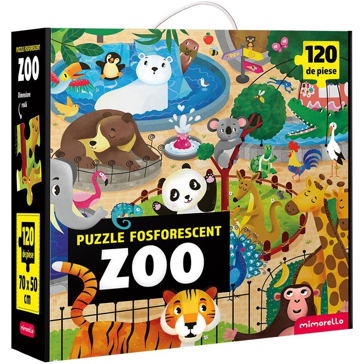 Puzzle fosforescent Mimorello - Zoo, 120 piese, cu carte de colorat