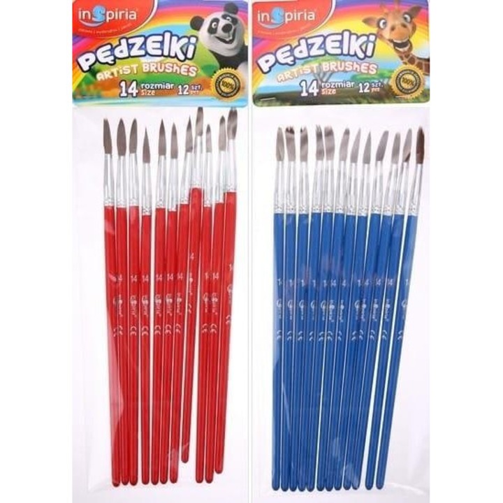 Set pensule InSpiria 14, 12 bucati, pentru acuarela si poster, culori mixte