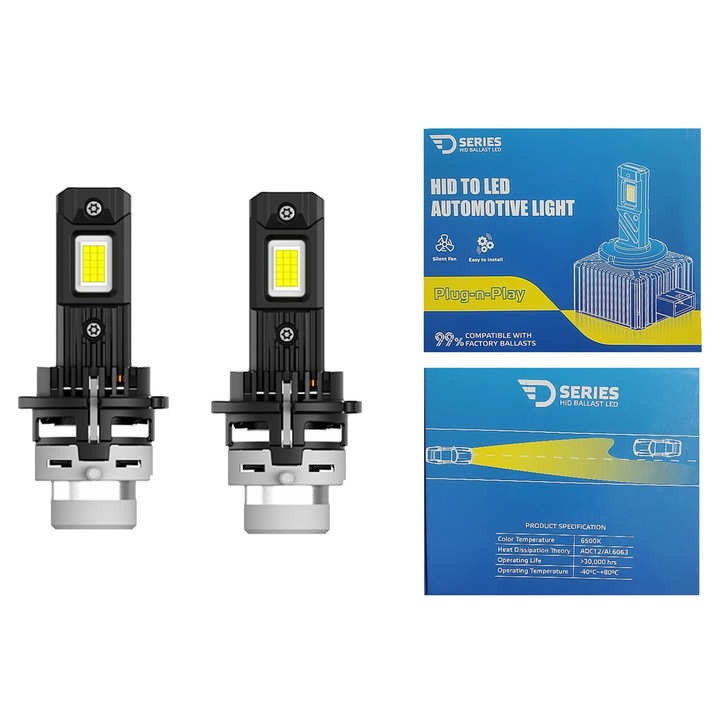 Комплект LED крушки D4S Преобразуване ксенон-LED Серия D 6000K 4300LM Висока мощност