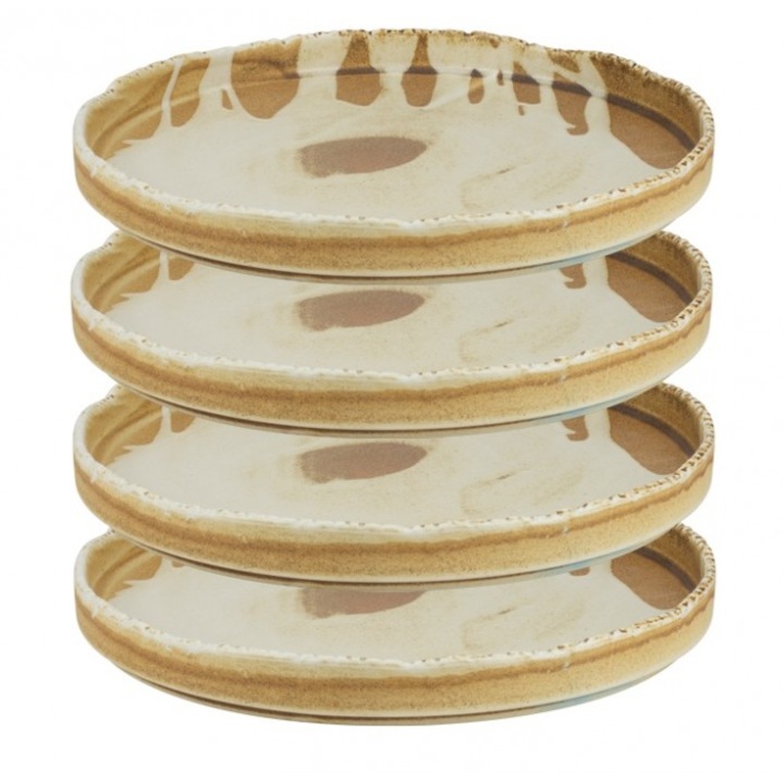 FUJI 4 darabos porcelán tányérkészlet, magasított peremmel, 28x3 cm, bézs