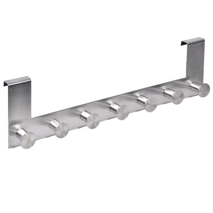 Cuier cu 7 carlige pentru usa, Metal, 40 cm, Argintiu, BREZIUM