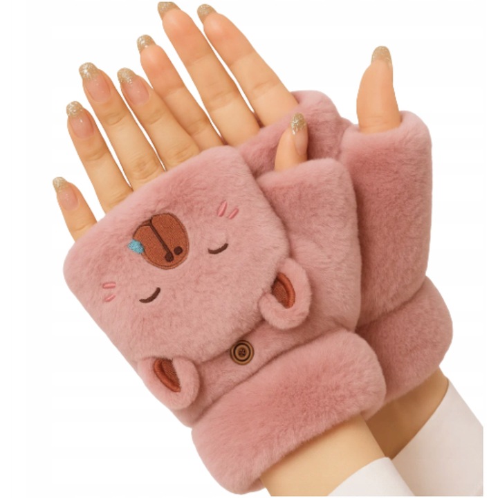 Mănuși femei MAKOIA Capybara, cu clapeta, roz, universale