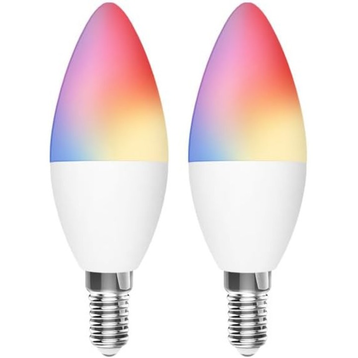 2 db intelligens Wi-Fi RGB LED izzó szett, E14, 4.5W, 500 lm, Hangvezérlés, Fehér és Színes Fény (2700-6500K) - CN
