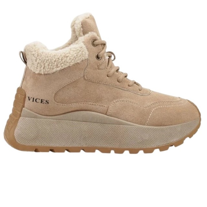 Ghete sport dama, VICES, cu platforma, piele ecologica, sistem inchidere siret, maro