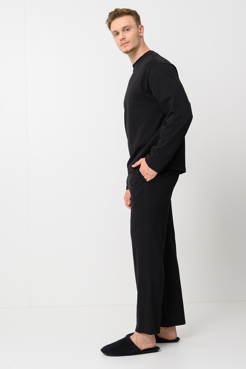 CALVIN KLEIN, Normál fazonú egyszínű pamutpizsama, Fekete