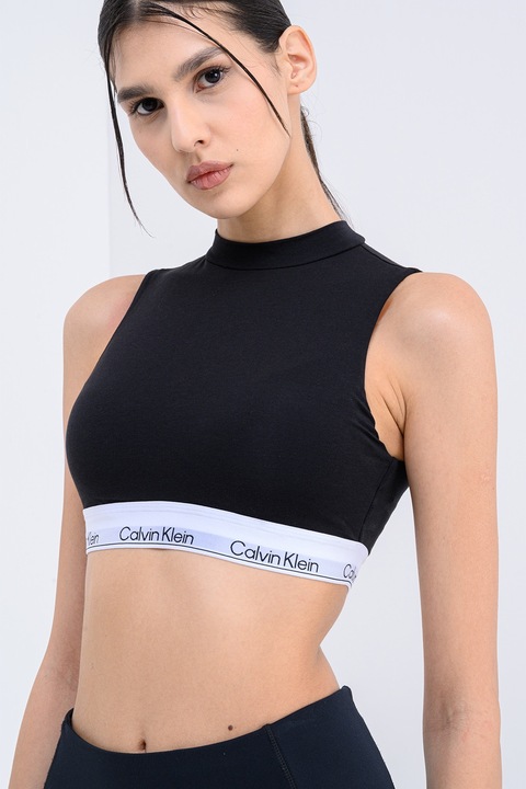 CALVIN KLEIN, Logós modál- és pamuttartalmú melltartó, Fekete