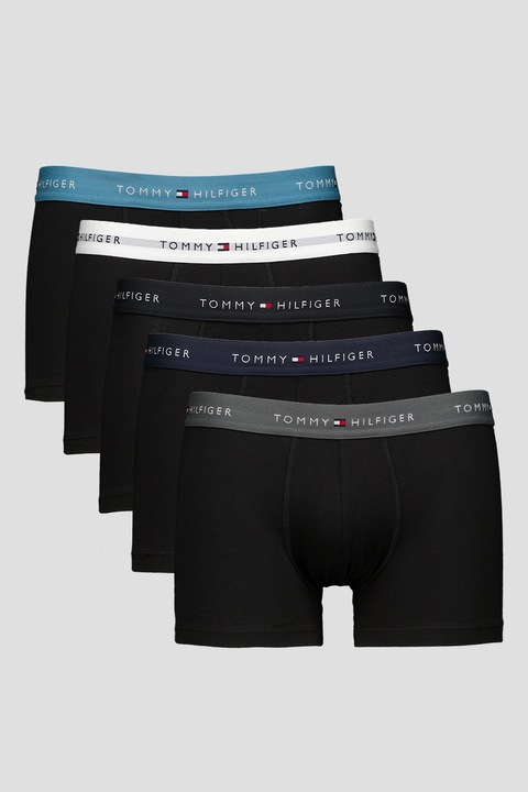 Tommy Hilfiger, Set de boxeri din amestec de bumbac - 5 perechi, Negru