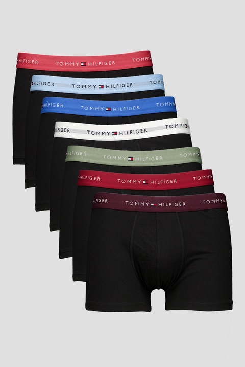 Tommy Hilfiger, Set de boxeri cu banda logo in talie - 7 perechi, Alb/Negru