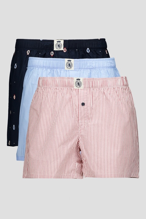 Tommy Hilfiger, Set de boxeri cu model - 3 perechi, Albastru pastel/Albastru ultramarin/Rosu inchis