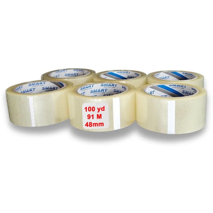 Комплект 6 прозрачни самозалепващи се ленти SMART, 48 мм x 100 ярда, устойчиви на температура, с акрилно лепило