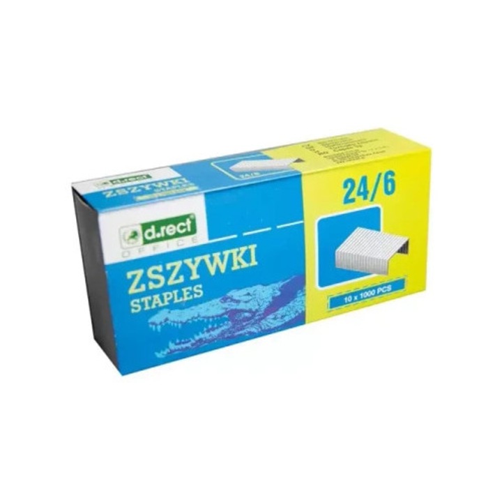 Zszywki 24/6, D.RECT, 1000 bucati, pentru majoritatea capsatoarelor, dimensiune standard