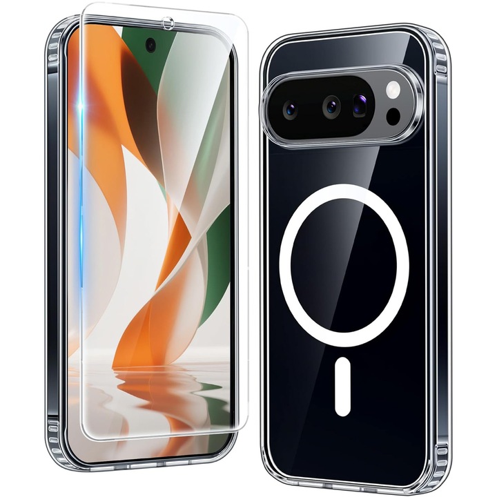 Carcasa pentru Google Pixel 10 Pro XL, transparenta, magnetica, cu protectie pentru ecran, subtire, anti-ingalbenire