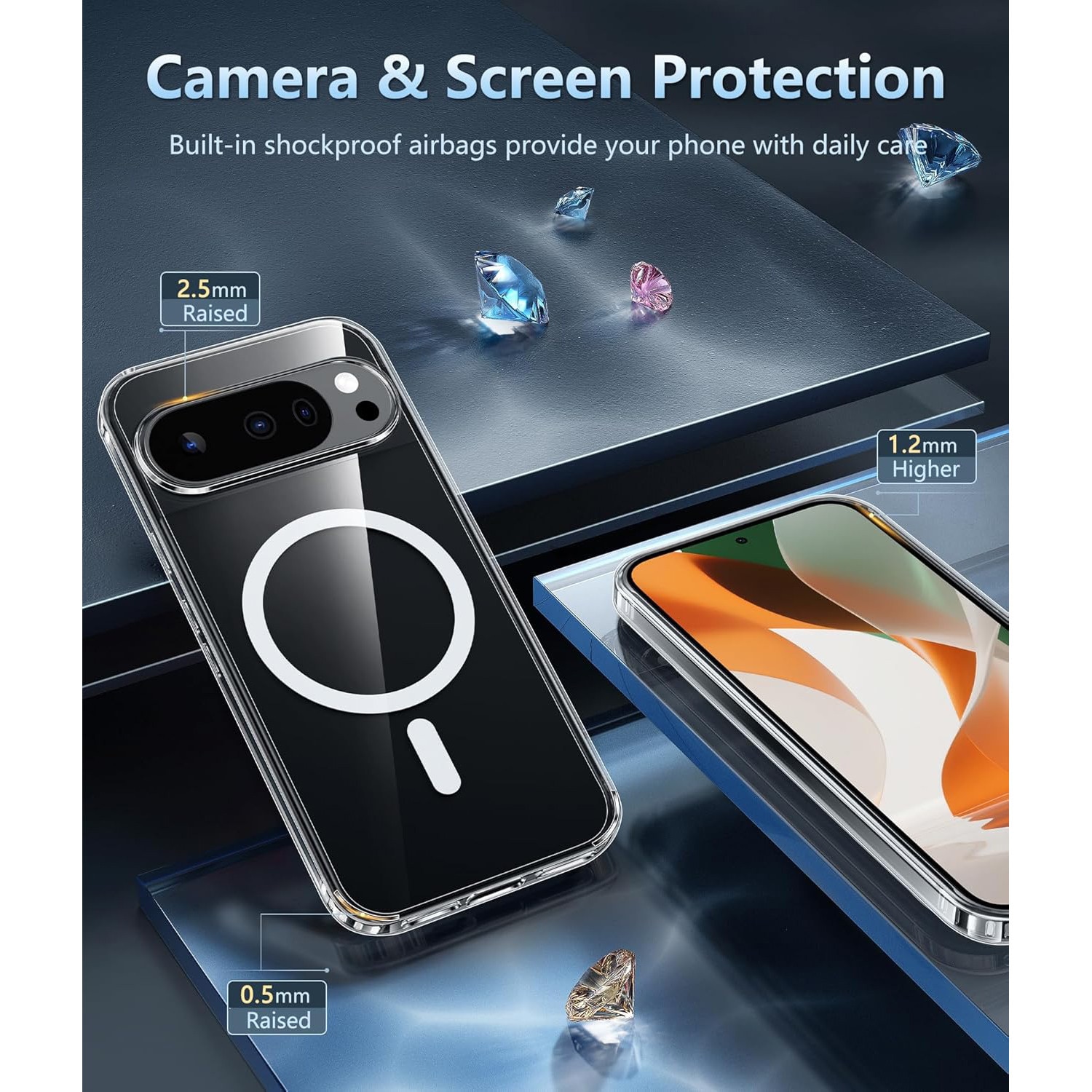 Carcasa pentru Google Pixel 10 Pro XL, transparenta, magnetica, cu protectie pentru ecran, subtire, anti-ingalbenire