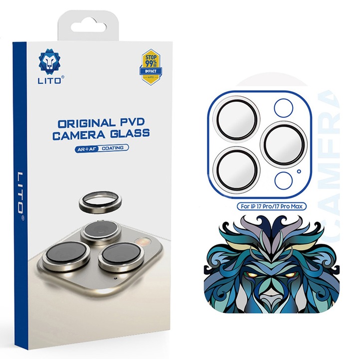 Folie telefon Lito Argintiu, sticla securizata, transparenta, pentru iPhone 17 Pro / iPhone 17 Pro Max