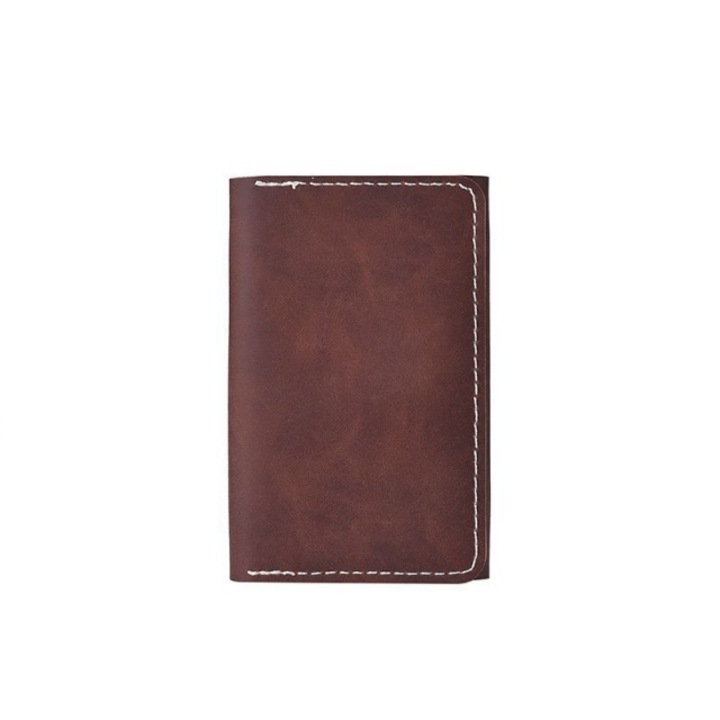 Portofel dama, piele ecologica, maro inchis, 10.6x7cm, multiple sloturi pentru carduri