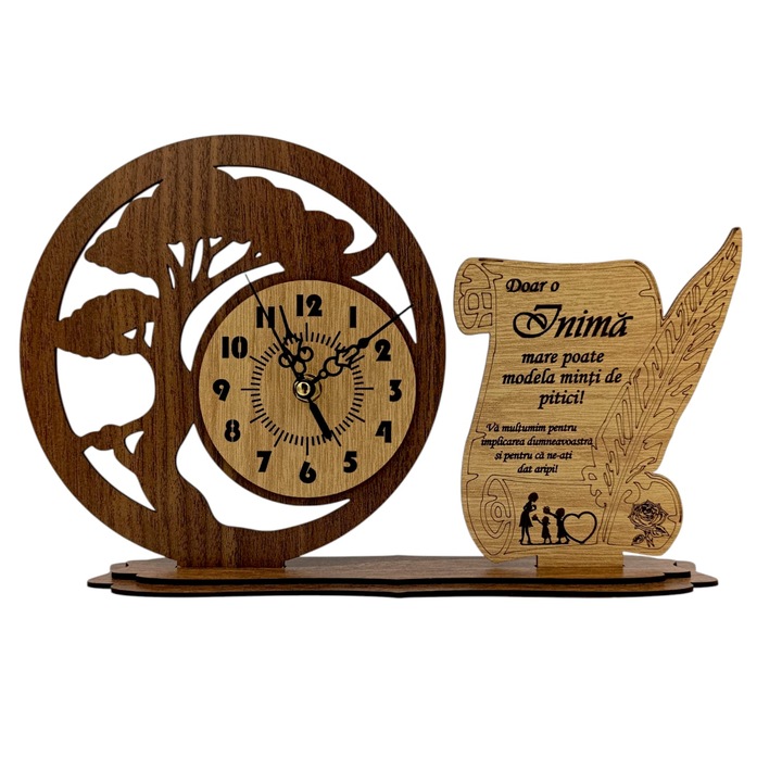 Ceas decorativ Bonsai din lemn pentru Profesori "Doar o inima.." - 30x20 cm, Cadou personalizat