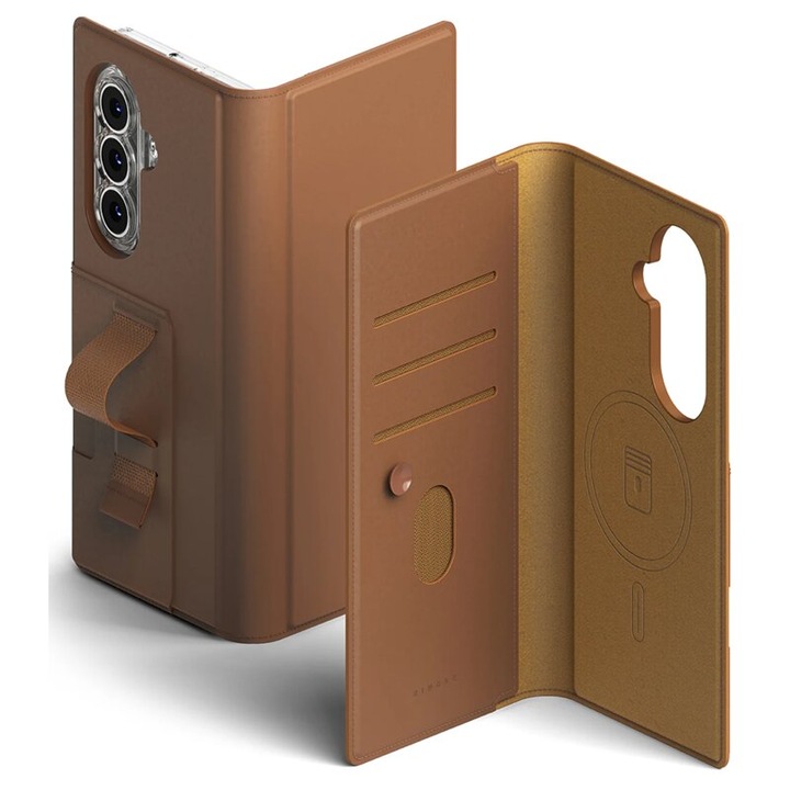 Husa de protectie Ringke flip cover compatibila cu Samsung Galaxy Z Fold7, Folio Grip Magnetic, slot carduri, piele, Maro