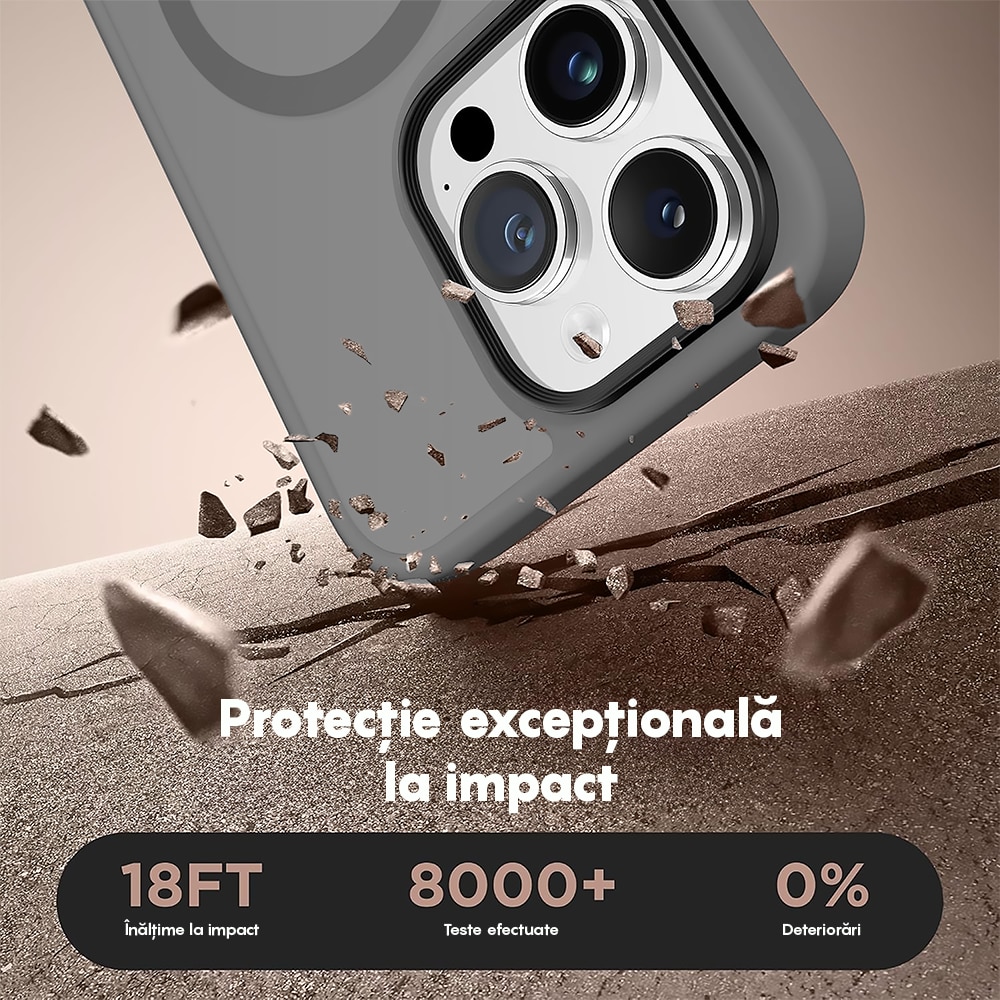 Husa compatibila cu Incarcare Magsafe compatibila cu iPhone 15 Pro, CASEY STUDIOS™, de Protectie, Slim, pentru Incarcare Wireless, Margini Ridicate de Protectia Ecranului si a Camerelor, Gri deschis