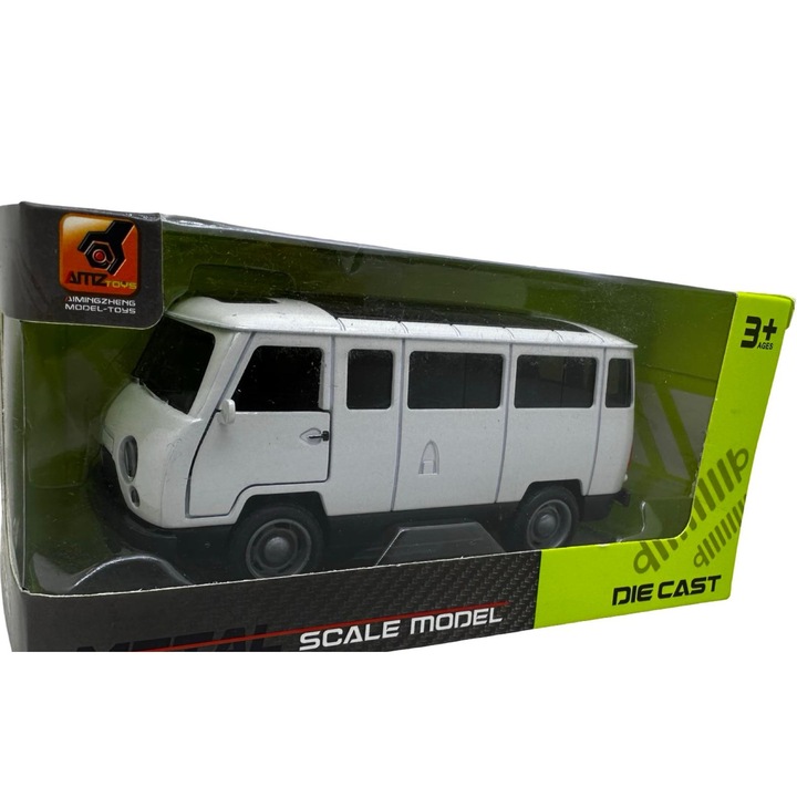 Fehér UAZ katonai mikrobusz modell 1:32 fém replika nyitható ajtókkal