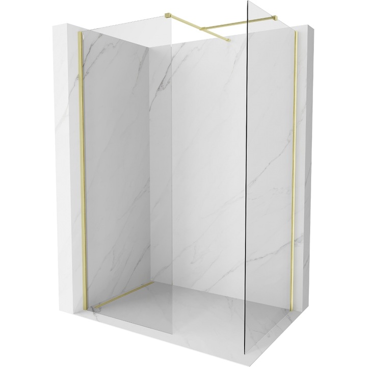 Perete de dus Mexen Kioto-X Walk-in 150 x 120 cm, transparent 10 mm, auriu periat - 800-150-202-55-00-120-X