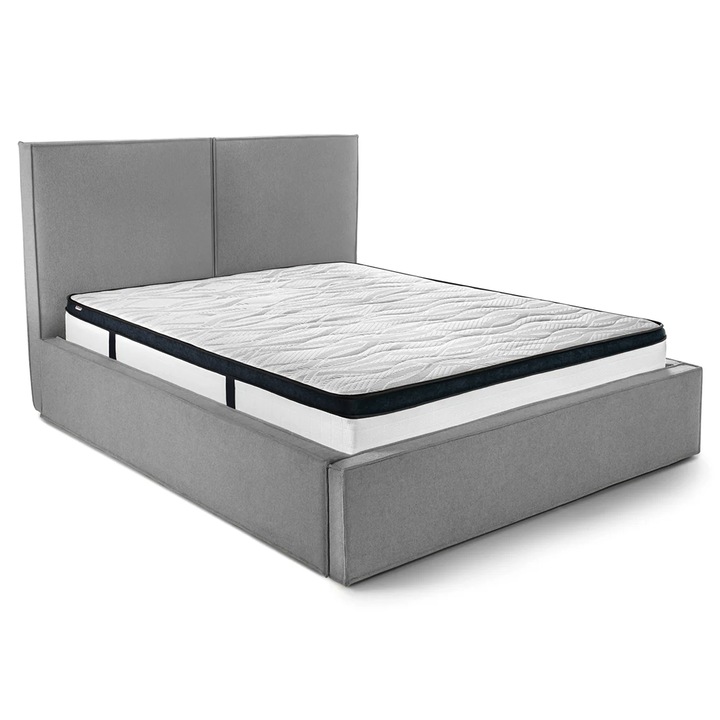 Pat Tapitat Monalisa, 140x200 cm, cu somiera rabatabila si lada depozitare, Gri Deschis - Loft