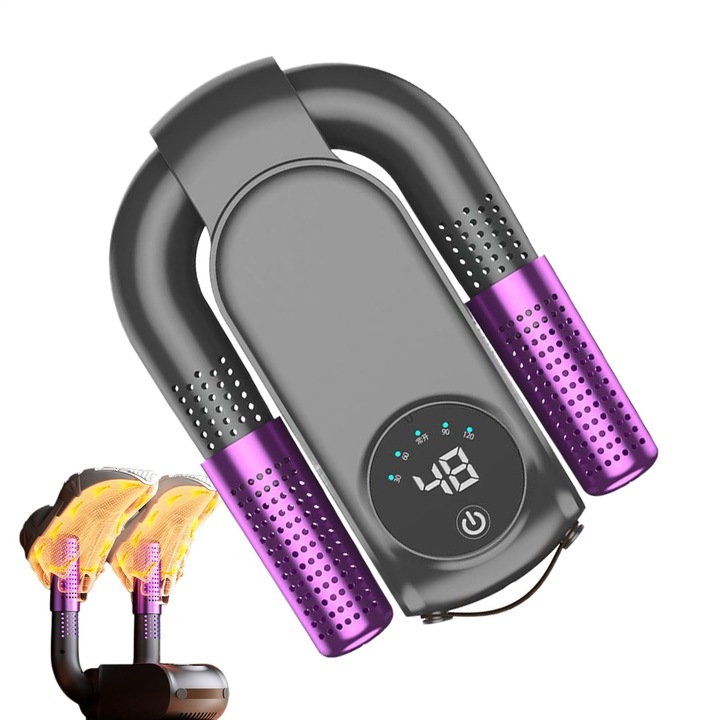 Uscator de incaltaminte pliabil cu timer, uscare rapida, negru si mov