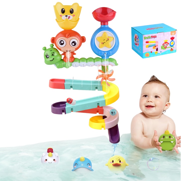 Fürdőjáték készlet, 16 darabos, interaktív vízi játékok, állat design, élénk színek, 1-5 éves gyermekeknek