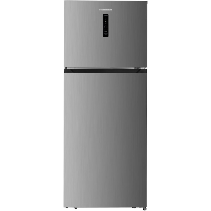 Frigider cu doua usi HEINNER HF-HM415NFINVSD, 415 L, FULL NO FROST, COMPRESOR DUAL INVERTER, Clasa D, Display, Functie super racire, Blocare acces copii, Argintiu