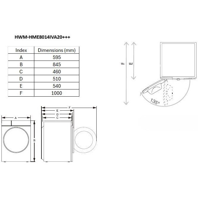 Masina de spalat rufe HEINNER HWM-HME8014IVA20+++, 8 KG, 1400 RPM, Clasa A-20%, MOTOR INVERTER, Display digital, Program Allergy steam, Alb