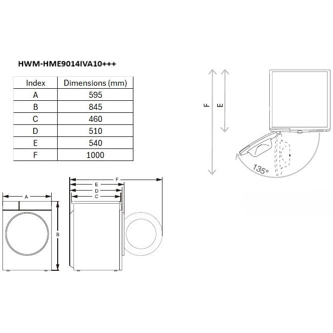 Masina de spalat rufe HEINNER HWM-HME9014IVA10+++, 9 KG, 1400 RPM, Clasa A-10%, MOTOR INVERTER, Display digital, Program Allergy steam, Alb