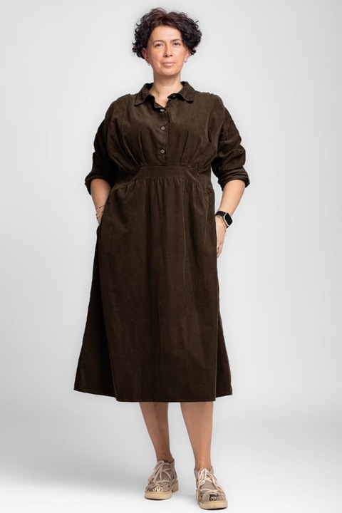 Rochie masura mare din catifea reiata taiata in talie, neagra, Maro, One Size